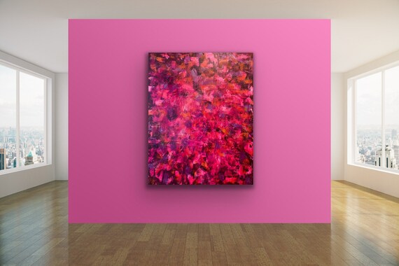 Strawberry Sundays abstract acrylic painting on stretched canvas, 150cm x 120cm