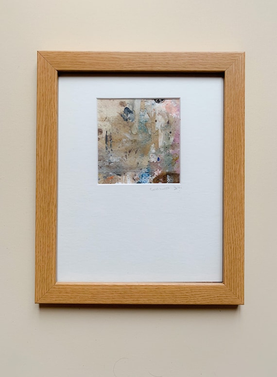 Goldhurst Original Art, Acrylic Paint and Oil Pastel on Paper, Handmade Mount, Small Abstract Wall Art, NW London 8x10 inch