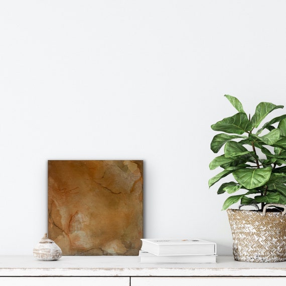 Original Oil Pastel Acrylic Painting, Warm Amber Abstract Canvas Art, Grounding Nature Series, 12x12 inch, Unframed