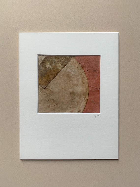 Original Botanical Ink Collage, Natural Earthy Tones, Handmade Inks, Warm Abstract Wall Art, Mounted 22x17cm, Unique Gift