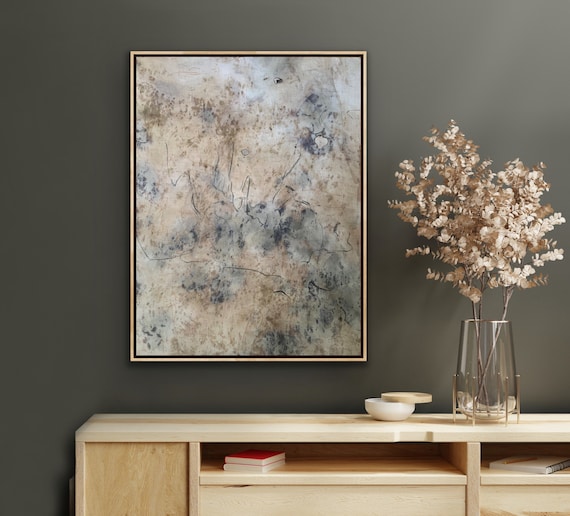 Abstract art, positive affirmations, charcoal and pigment marks, flower dyed Irish linen adhered to wooden panel 84 x 64 cm framed