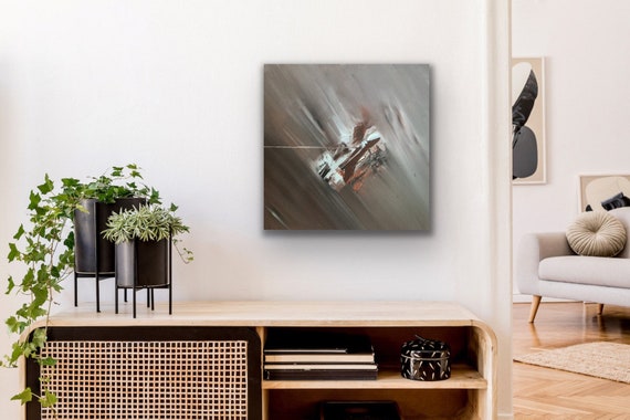 Holding on, original abstract art, acrylic painting on 40x40cm box canvas
