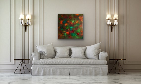 meditation, original large abstract artwork, acrylic and ink painting on box canvas 80x80 cm