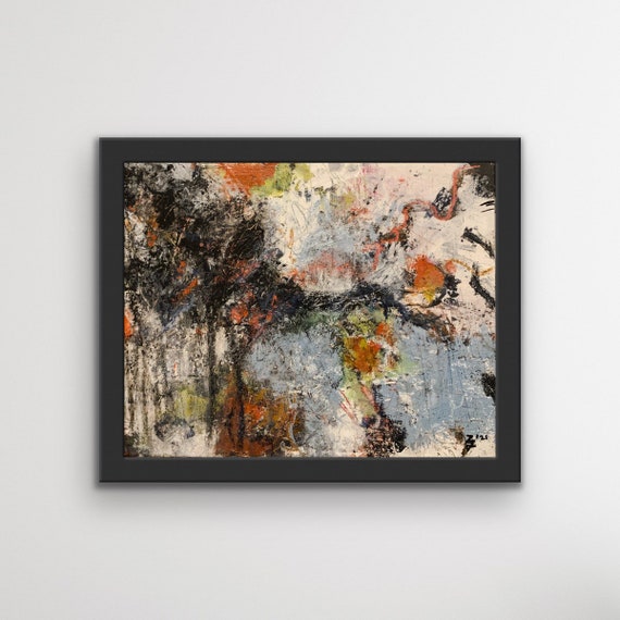 Last days of autumn, primrose hill London abstract acrylic and oil pastel landscape painting on canvas board 11x14 inches.