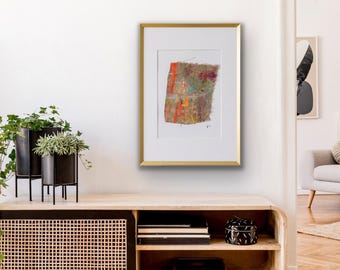 Framed Original Linen Art | Fragments Series | Known | Abstract Mixed Media | A4 Gold Frame | 30x22cm |Ready to Hang