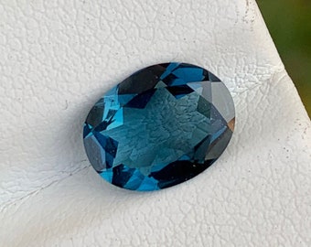 Top Quality London Blue Topaz Oval Shaped Loose Gemstone (9x7x3mm) Natural Topaz Faceted Gemstone 1.75Cts, November Birthstone, Love Stone