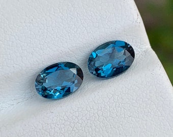 Top Quality London Blue Topaz Oval Shaped Loose Gemstone Pair (6x4x5mm)  London Beauty Topaz Faceted Gemstone 2.00Cts, Calming Energy Stone