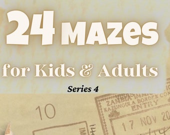 24 Mazes  | Series 4 | Adults | Kids | Stress buster | Printable | All ages | Mind game | Puzzles | Graphe Studios | Maze | Word games |