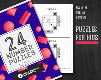 Printable Number Puzzles for kids with brain teasing riddles, instant download