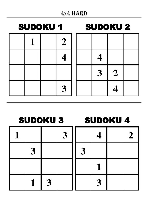 Sudoku 4x4 Hard Japanese Puzzles Number Games 4x4 