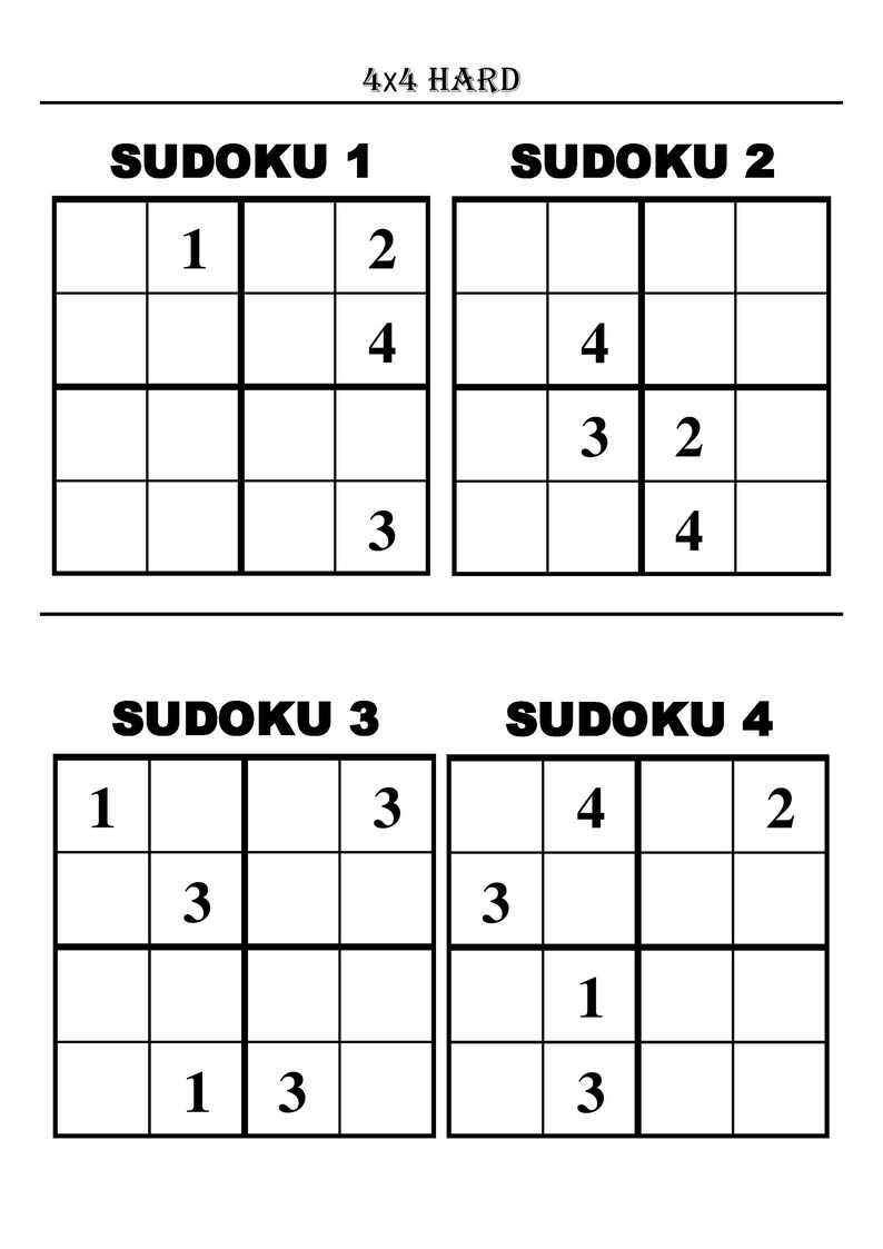 Sudoku 4x4 Hard Japanese Puzzles Number Games 4x4 Creative Pastime