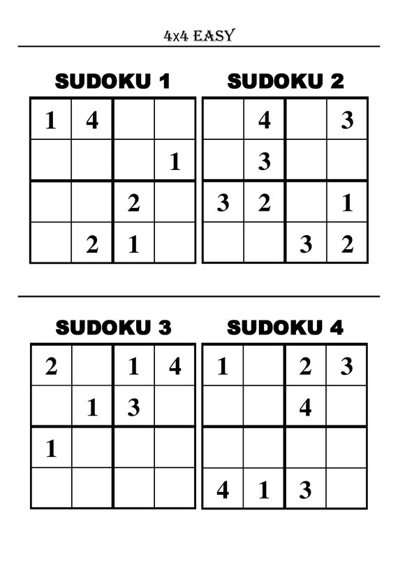 Sudoku 4x4 Moderate Japanese Puzzles Number Games 4x4 