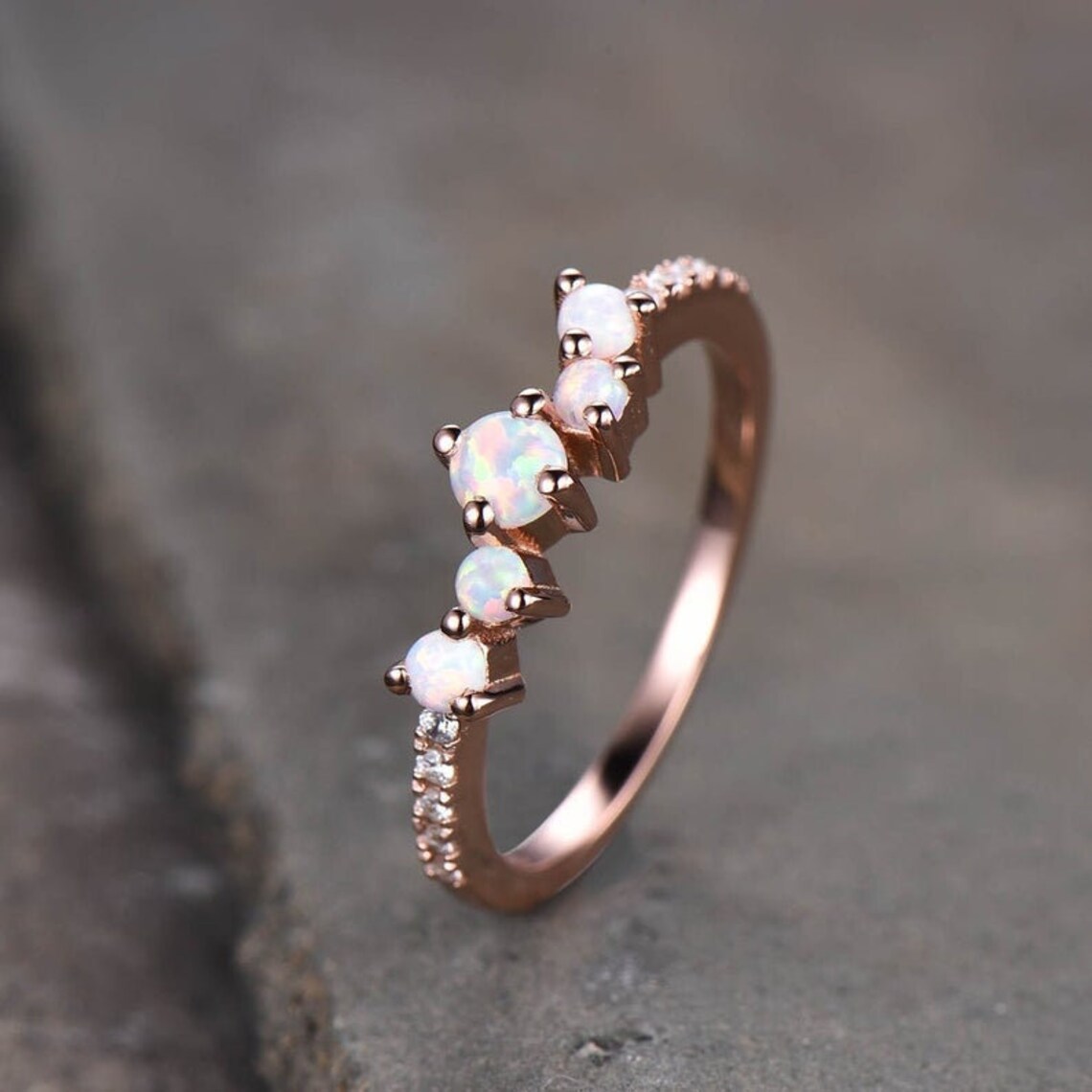 Dainty Opal Ring Natural Opal/Diamond Ring Rose Gold Opal | Etsy