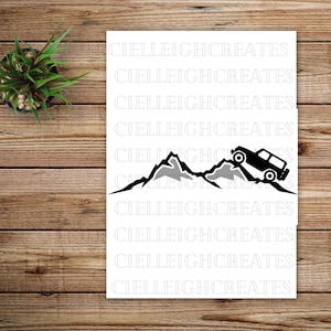 Jeep mountains Vinyl Decal / action / adventure / 4 wheel / jeep / mountains / off road / decal