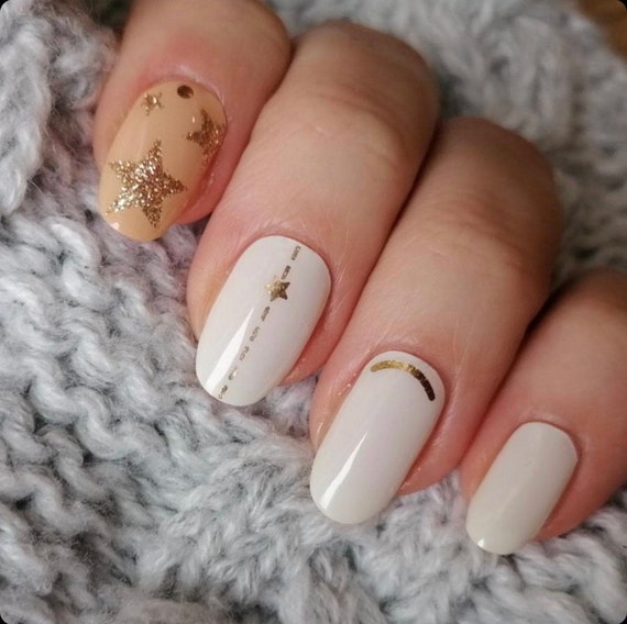 Gold Glitter Star Cream Twinkle Twinkle Nail Wrap Nail Etsy