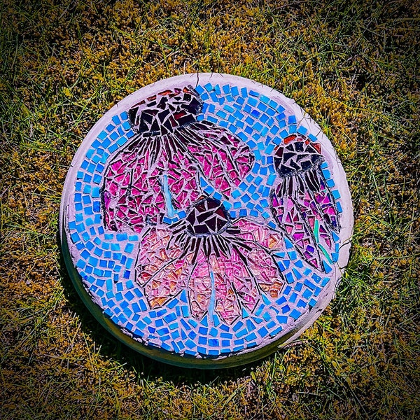 Field of Wild Flowers Mosaic stained Glass Garden Stepping Stone