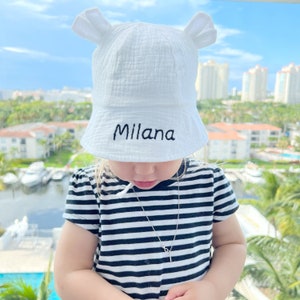 Personalized Baby Sun Hat Embroidered Toddler Bucket Hat Monogrammed Newborn Beanie Custom Name Baby Girl Boy Gift Receiving Gift image 1
