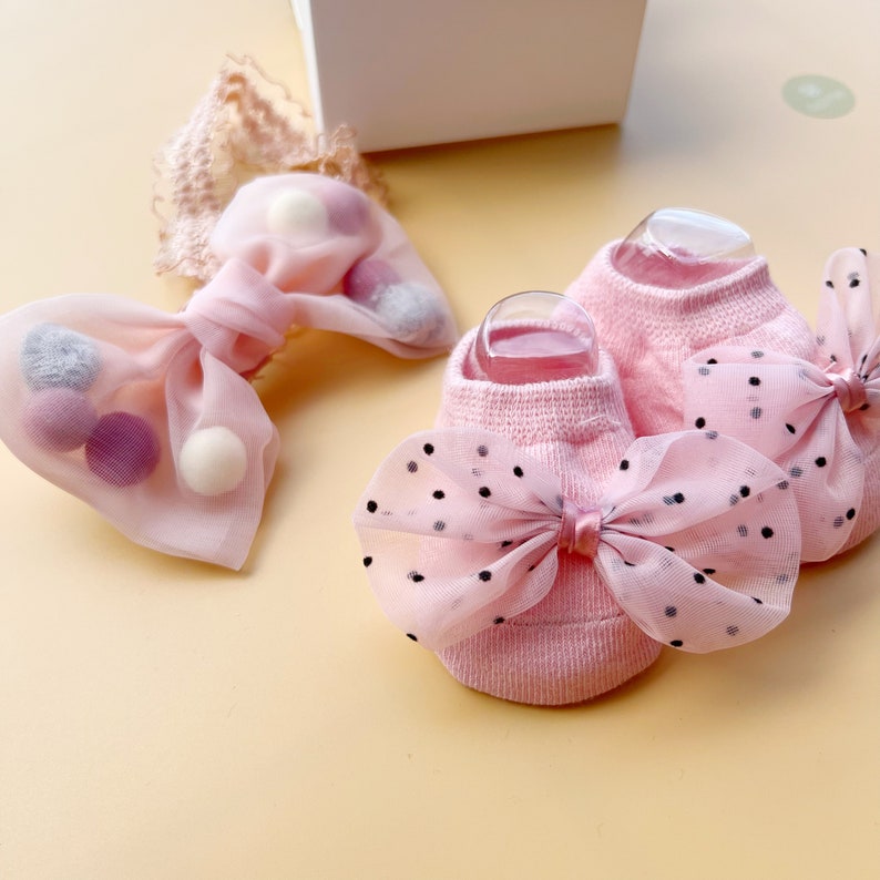 Baby Girl Gift Set Baby Gift Box Baby Headband Baby Socks Welcome Baby Girl Gift Baby Shower Gift Newborn Gift Baby Receiving image 7