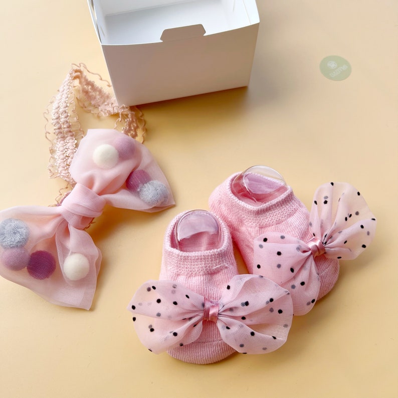 Baby Girl Gift Set Baby Gift Box Baby Headband Baby Socks Welcome Baby Girl Gift Baby Shower Gift Newborn Gift Baby Receiving image 3