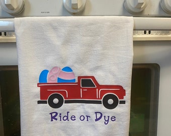 Ride or Dye Easter Red Truck Kitchen Towel