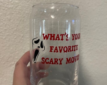 Ghost Face Scream Inspired Scary Movie Glass Can Cup Halloween - Handmade