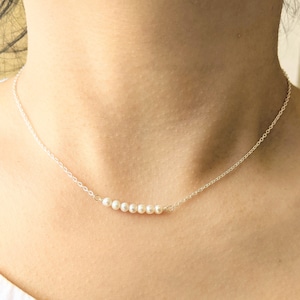 Pearl Bar Necklace, Tiny Pearl Necklace, Sterling Silver, 14k Gold Filled, Freshwater Pearl, Mini Pearl Bar Necklace, Minimalist Pearl