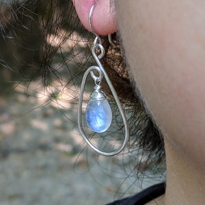 Rainbow Moonstone Earrings, Moonstone Drop Earrings, Natural Moonstone Dangle Earrings, Sterling Silver, June Birthstone, Teardrop Earrings