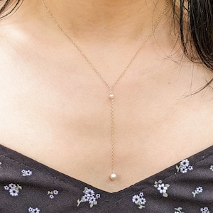 Pearl Lariat Necklace, 14k Gold Filled, Y Shape Gold Necklace, Dainty Pearl Necklace, Pearl drop necklace, Freshwater Pearl, Bridal Necklace