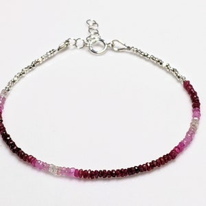 Dainty Ruby Bracelet, Karen Hill Tribe Silver, Ombre Ruby, Shaded Ruby, Skinny Stacking Bracelet, Sterling Silver, July Birthstone