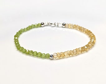 Dainty Peridot Bracelet, Citrine Bracelet, Skinny Stacking Bracelet, Sterling Silver, August November Birthstone