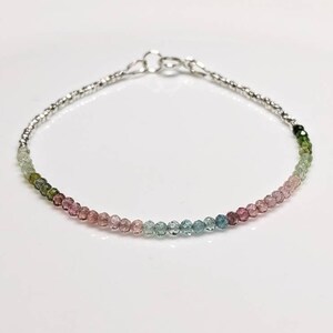 Dainty Tourmaline Bracelet, Karen Hill Tribe Silver, Multi Color Tourmaline, Skinny Stacking Bracelet, Sterling Silver, October Birthstone