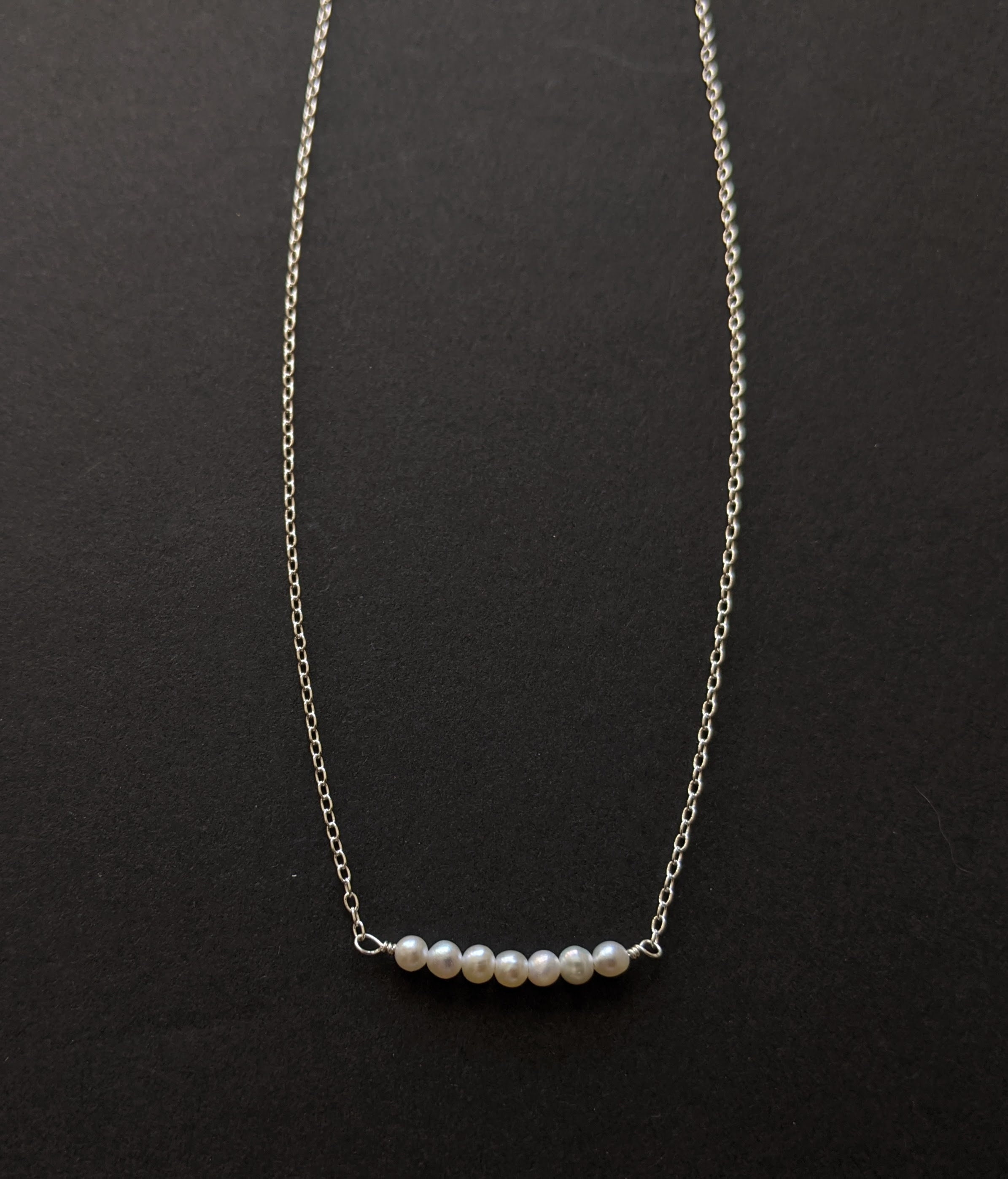 Pearl Bar Necklace Tiny Pearl Necklace Sterling Silver 14k - Etsy