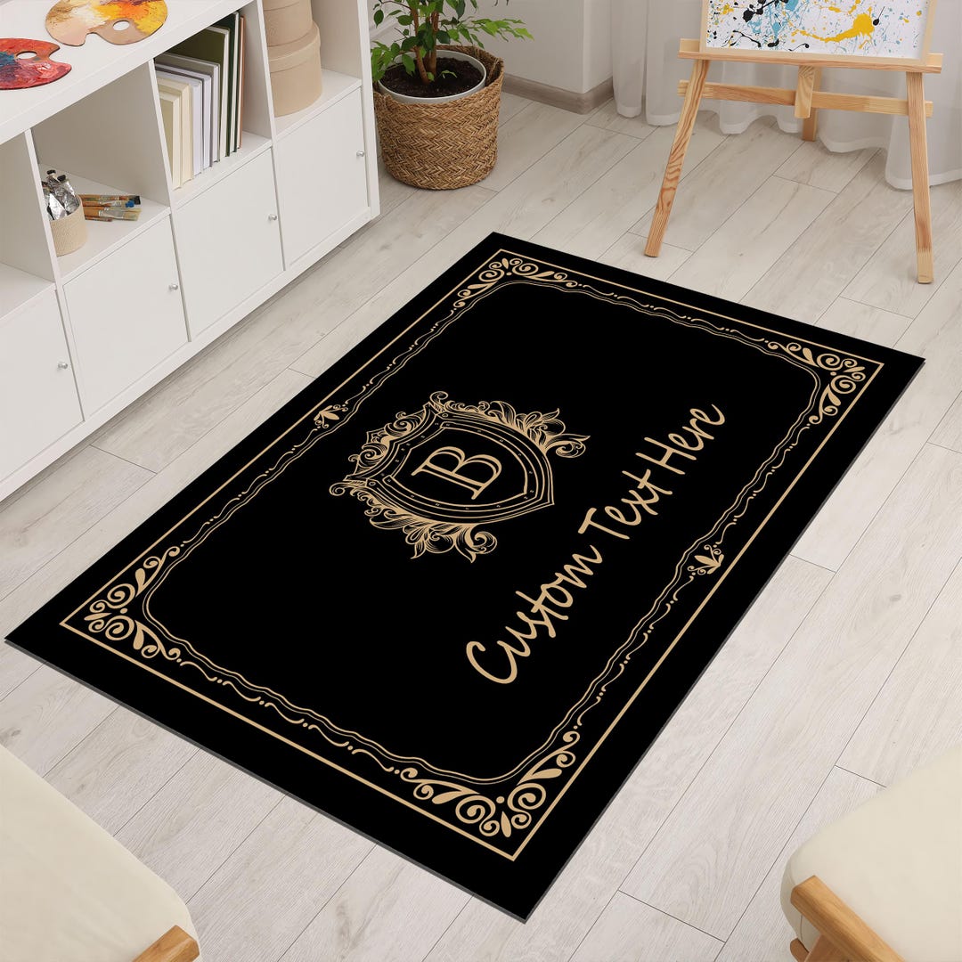 Text On Rug Luxury Personalized Rug With Initial and Custom Text – Elegant Black ...