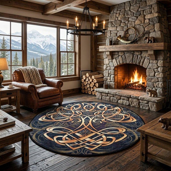 Celtic Tree of Life Round Washable Area Rug