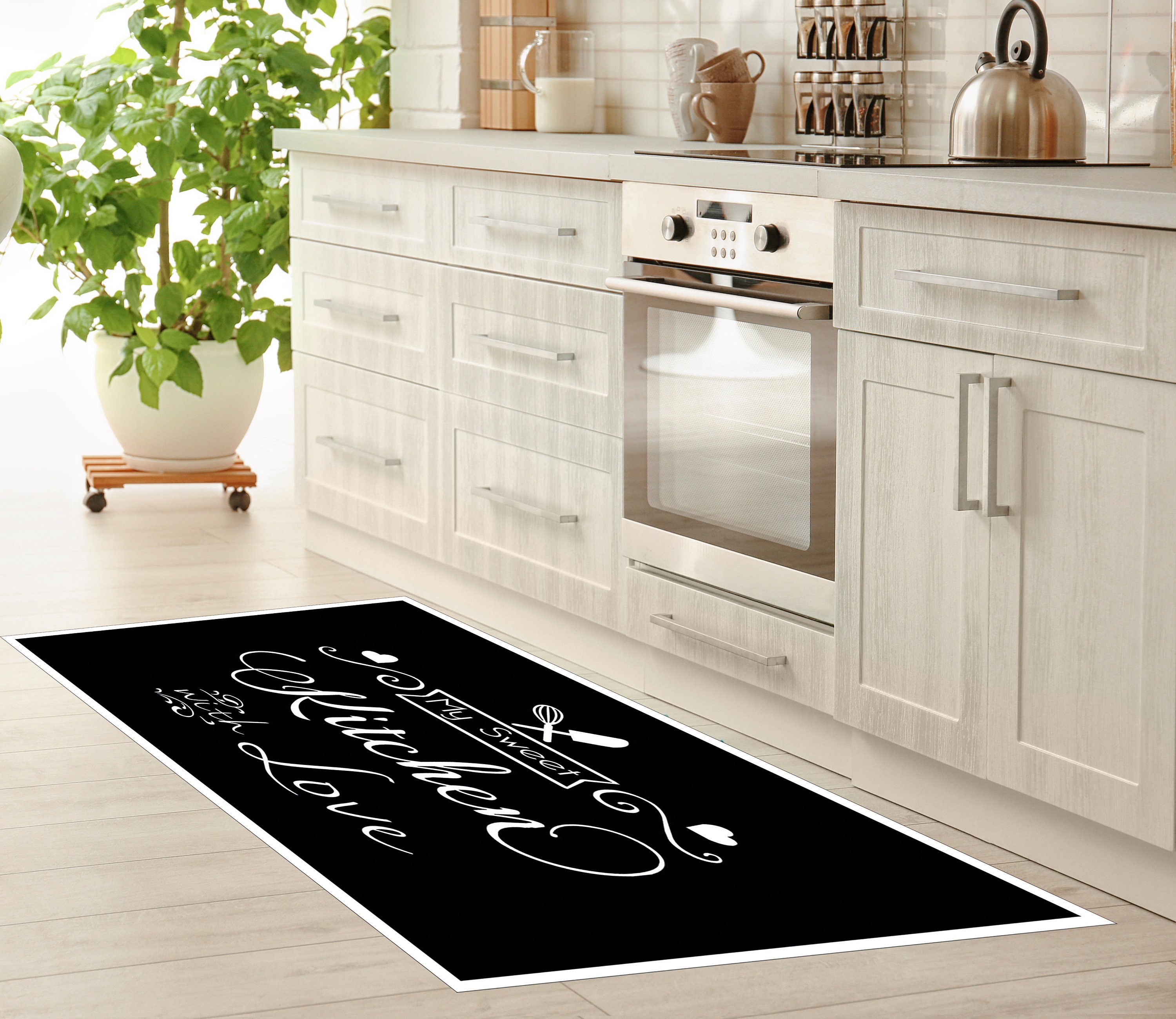 Linen Geometric Fat Chef Rugs Cat Kitchen Mats for Floor 2 Piece, Anti Fatigue Floor Mat for Kitchen, Kitchen Floor Mats for in Front of Sink and Cute Kitchen Matt