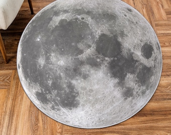 Moon Rug Round | Realistic Lunar Surface Carpet | Astronomy Inspired Floor Mat | Space Decor for Bedroom, Nursery, or Living Room