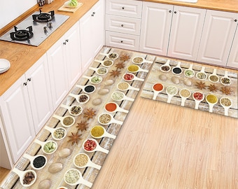 Spices Design Kitchen Rug|Non Slip Kitchen Mat|Washable Anti Skip Kitchen Rug|Vivid Colors Kitchen Carpet|Home Decorative Rug|Home Gift