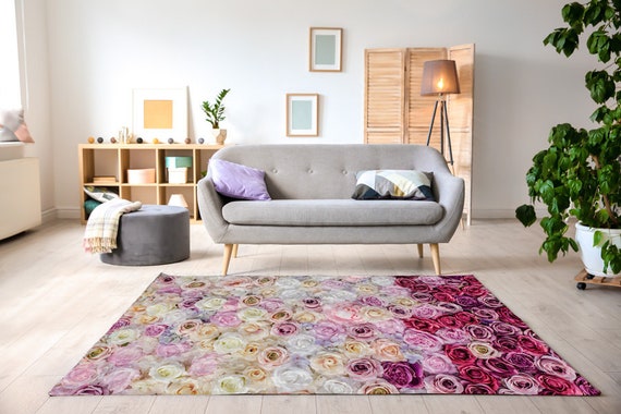 Personalized Printed Rug Living Room Carpet Vivid Colors Handmade Home Decorative Special Rose Design Washable Non-Slip Floor Indoor Rug