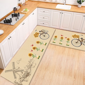 Special Sunflower Kitchen Rug|Non Slip Kitchen Mat|Washable Kitchen Rug|Vivid Colors Kitchen Carpet|Home Decorative Farmhouse Rug|Home Gift