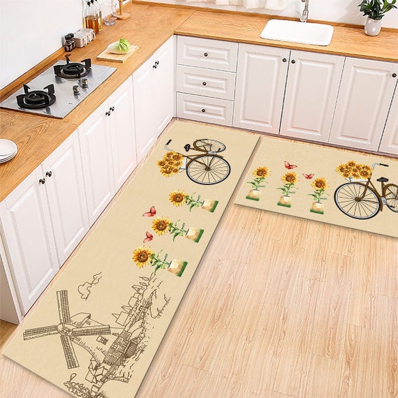 Special Sunflower Kitchen Rug|Non Slip Kitchen Mat|Washable Kitchen Rug|Vivid Colors Kitchen Carpet|Home Decorative Farmhouse Rug|Home Gift