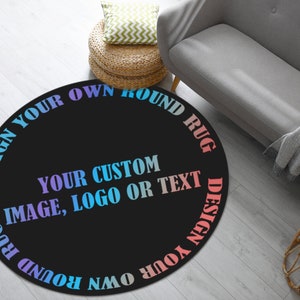 Tapis rond personnalisé| Personnalisez le tapis rond| Tapis rond lavable en machine aux couleurs vives| Tapis cadeau| Texte du logo de la photo d’image personnalisée| Tapis rond imprimé
