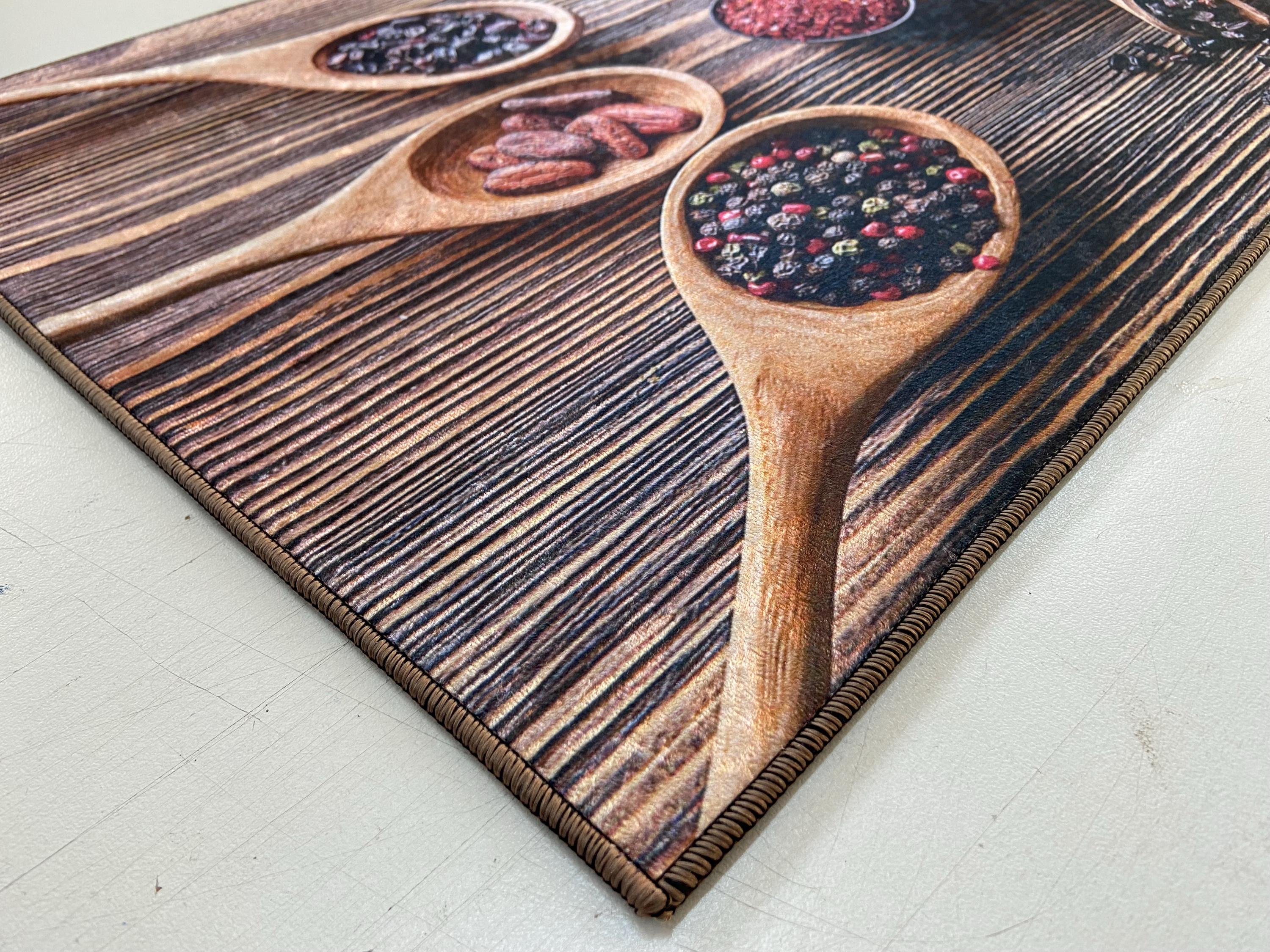 Tapis De Cuisine Antidérapant - Motif Épices Et Herbes - Lavable En Machine - Absorbant - Taille 47x120 Cm