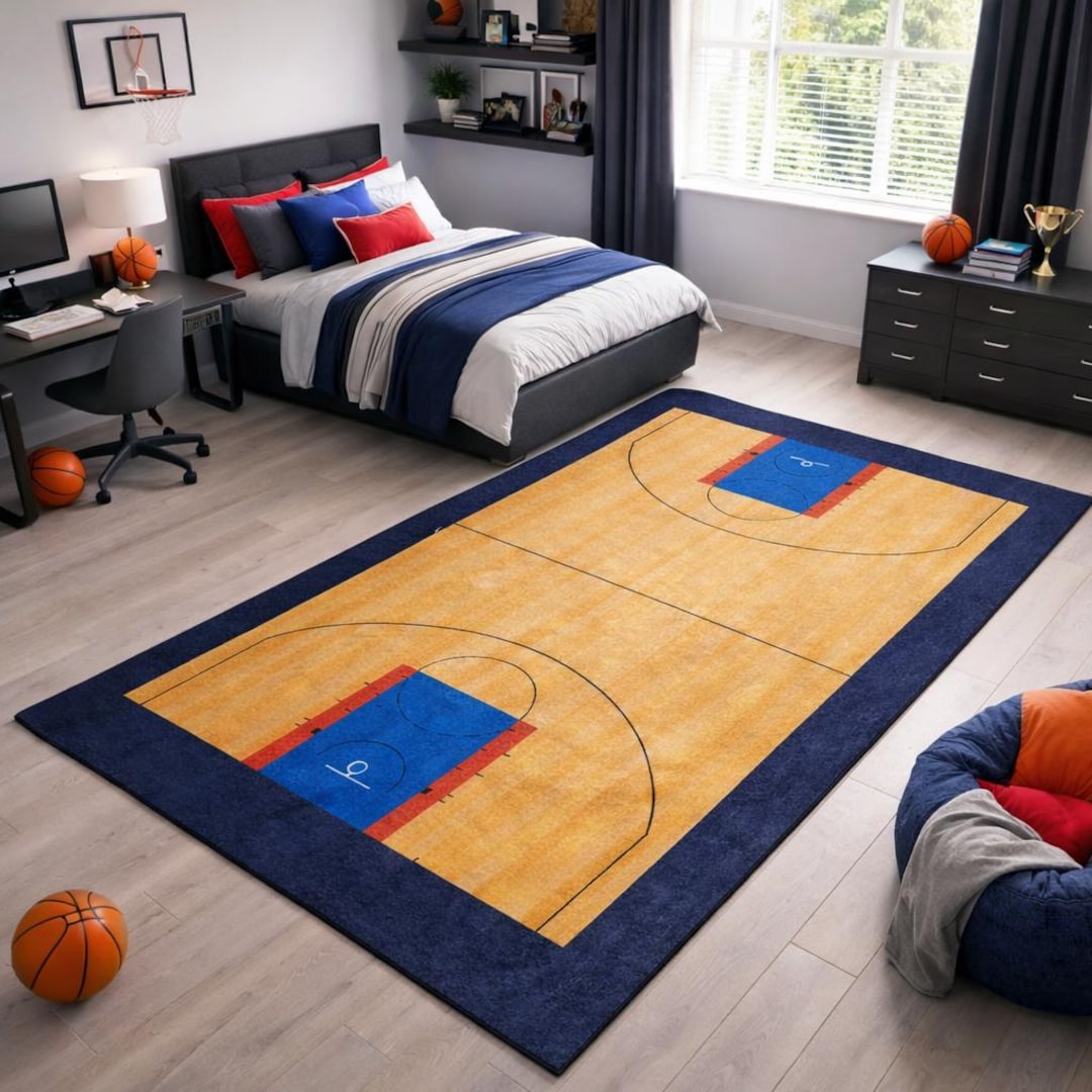 Personalized Basketball Court Rug, Custom Team Name Kids Room Rug ...