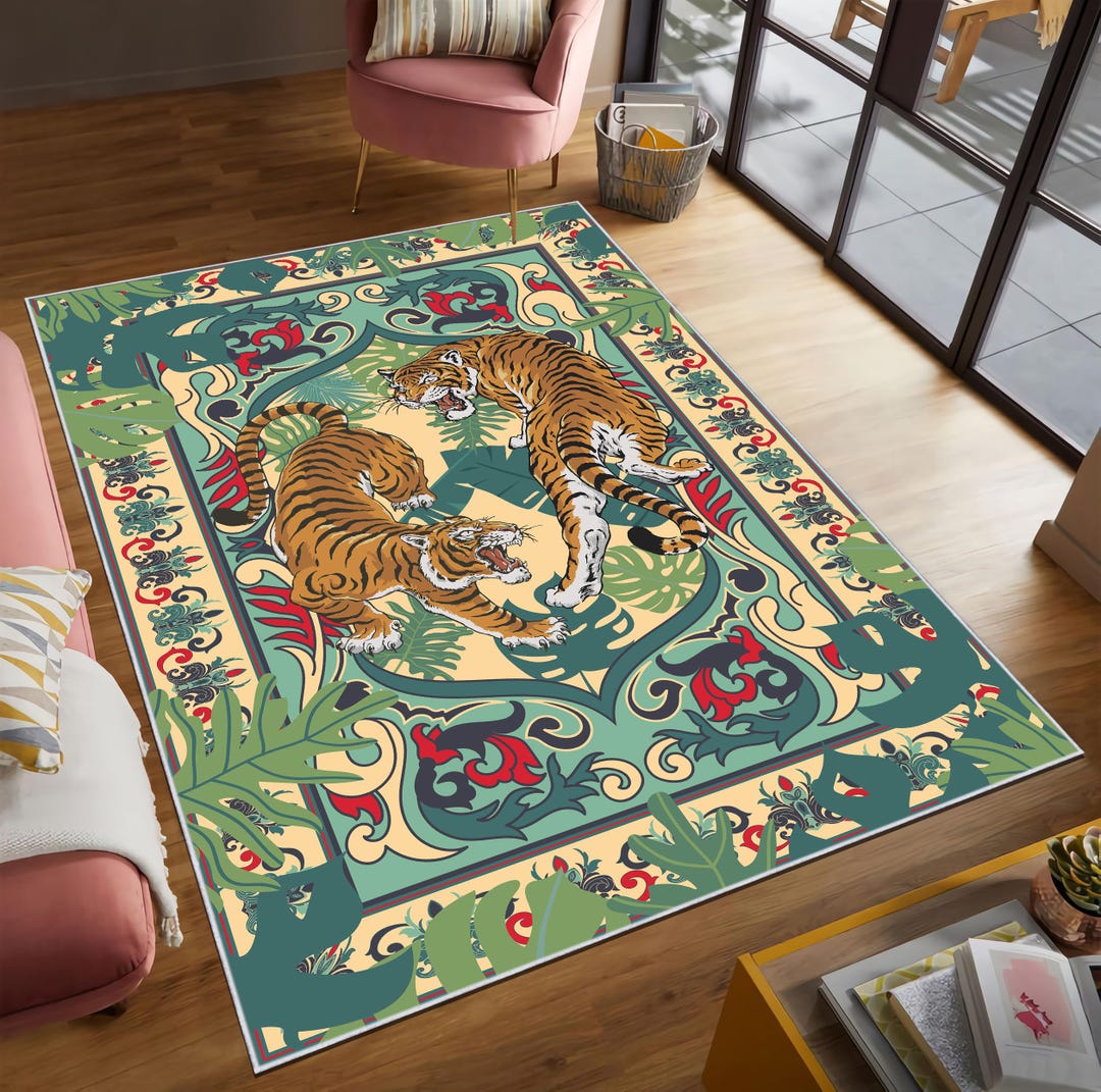Touchdown Rugs Bengal Tiger Jungle Rug – Bold Safari Style Area Carpet With Tropical ...