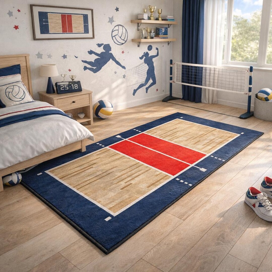 Custom Volleyball Court Rug • Personalized Machine-washable Name Sports ...