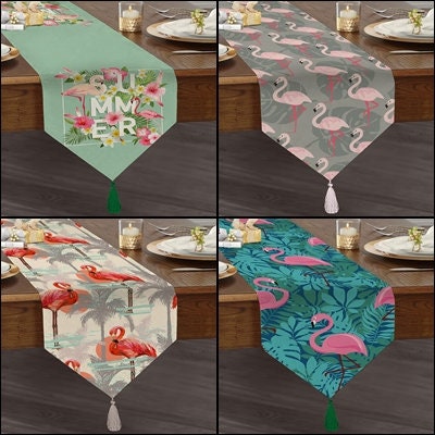 Flamingo Table RunnerTasseled Chenille RunnerHigh Quality Triangle RunnerDecorative TableclothHome DecorKitchen DecorPrinted