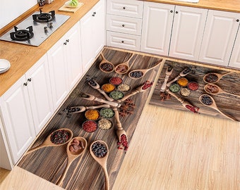 Spices Design Kitchen Rug|Non Slip Kitchen Mat|Washable Anti Skip Kitchen Rug|Vivid Colors Kitchen Carpet|Home Decorative Rug|Home Gift