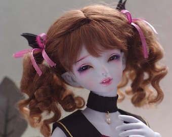 Brown/Pink Mohair Doll Wig with Braid, Kawaii BJD SD MSD Doll Accessory
