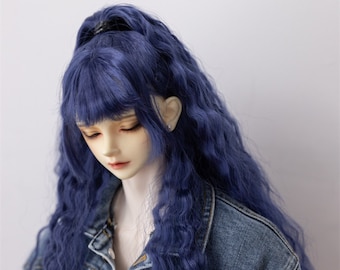 3 Color Fashion Long Wavy Bjd Doll Wig with bangs For 8-9&quot; 7-8&quot; Bjd like Msd/DD/sdgr/Smart Doll ,Red Black Blue Doll Hair for Dolls