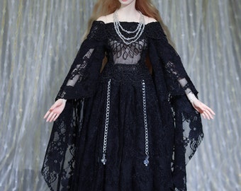 Vintage Lace Doll Clothes Dress, BJD Wedding Outfit, Fits 1/3, 1/4, 1/6 Dolls